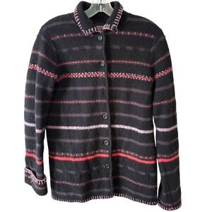 Nordic Design‎ Women's Black Embroidered Striped 100% Wool Shacket in Size M